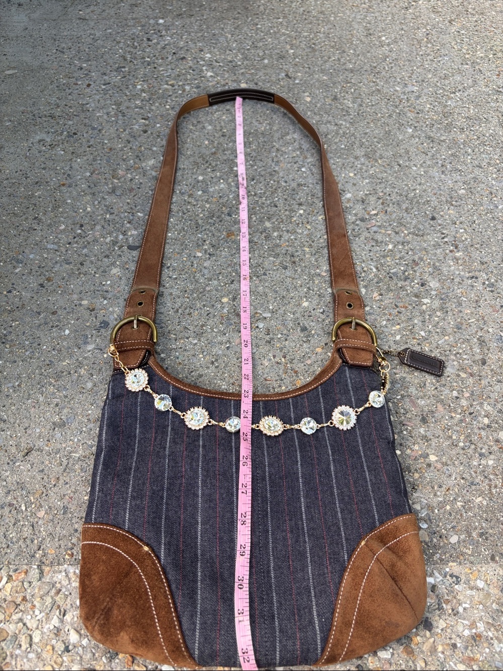 Rare Y2K Vintage Coach Denim Pinstripe Suede Shoulder/Crossbody Bag - Picture 16 of 17